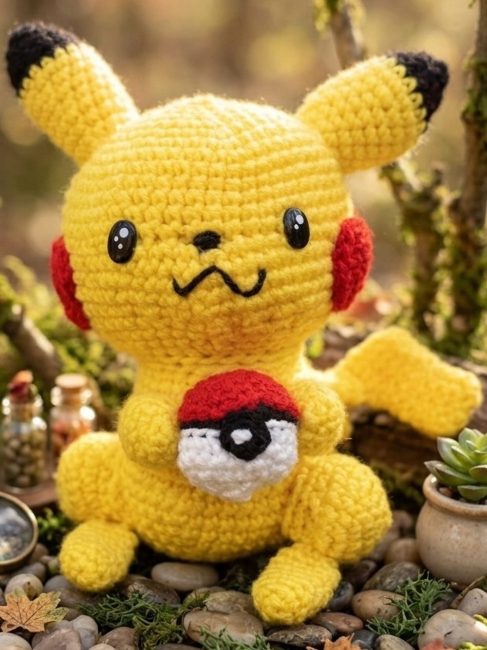 Handmade Yellow Crocheted Pikachu Plush stuffy.